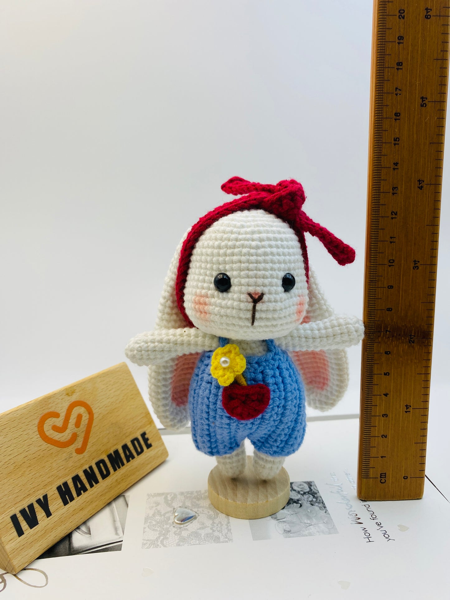 Big Eared Rabbit/Bunny Wearing Overalls-Handmade Crochet