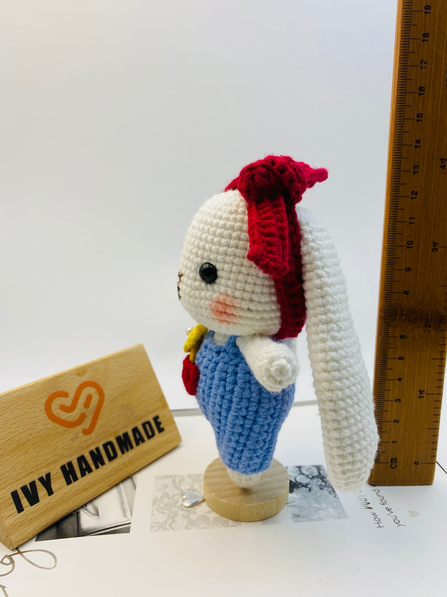 Big Eared Rabbit/Bunny Wearing Overalls-Handmade Crochet