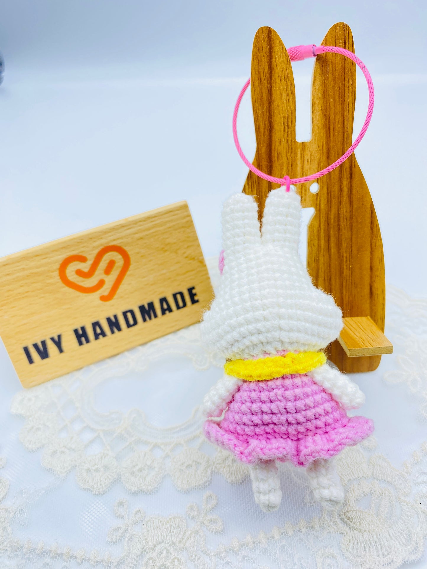 rabbit wearing skirt/ Key Chain-Handmade Crochet