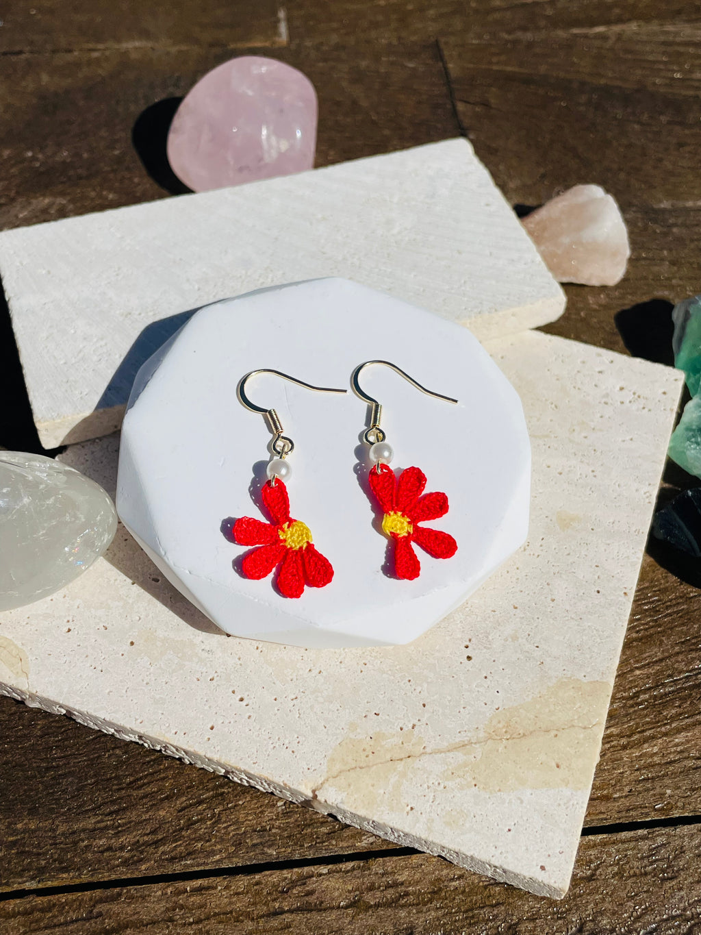 Hand-Crocheted Daisy Drop Earrings&nbsp; 3 Colour