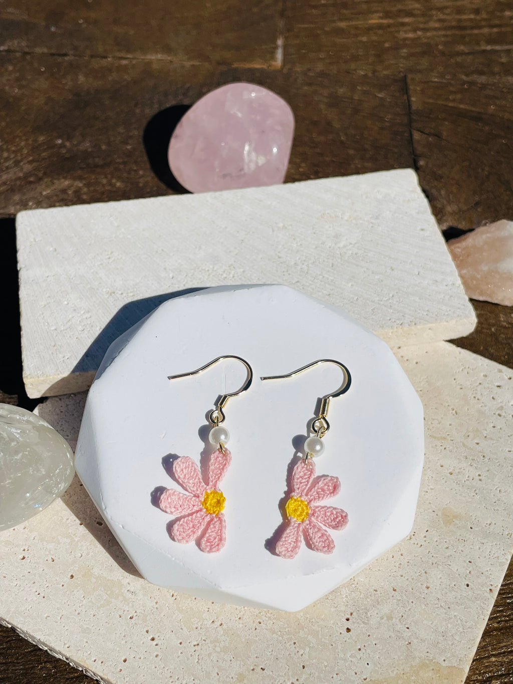 Hand-Crocheted Daisy Drop Earrings&nbsp; 3 Colour