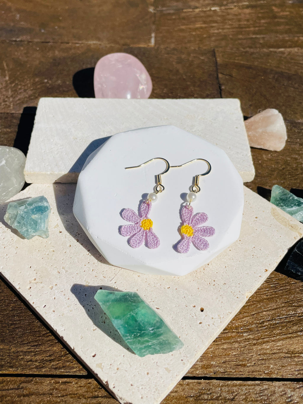Hand-Crocheted Daisy Drop Earrings&nbsp; 3 Colour