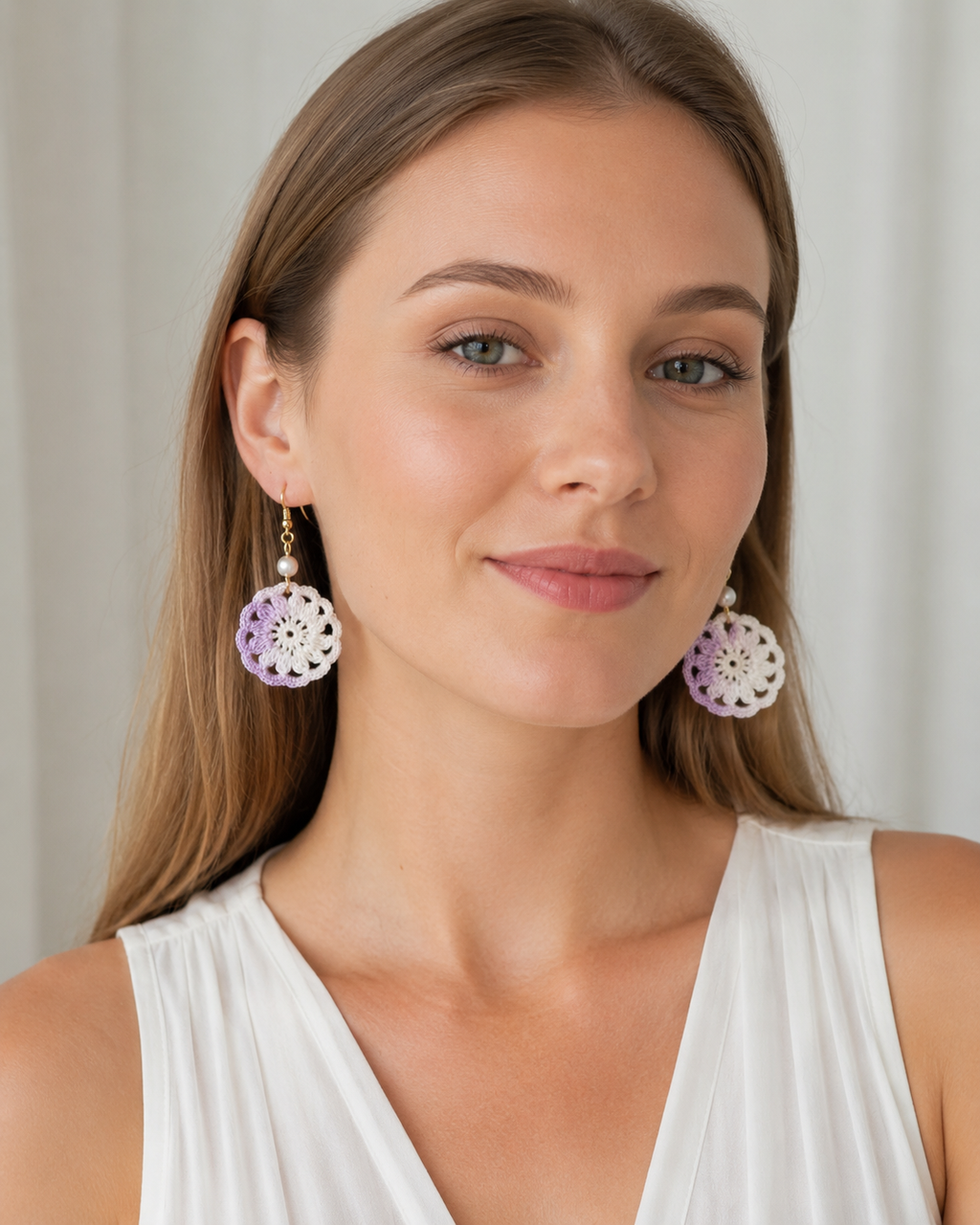 Hand Crocheted Dream Catcher Earrings  7 Colours 14K Gold-Plated Hooks