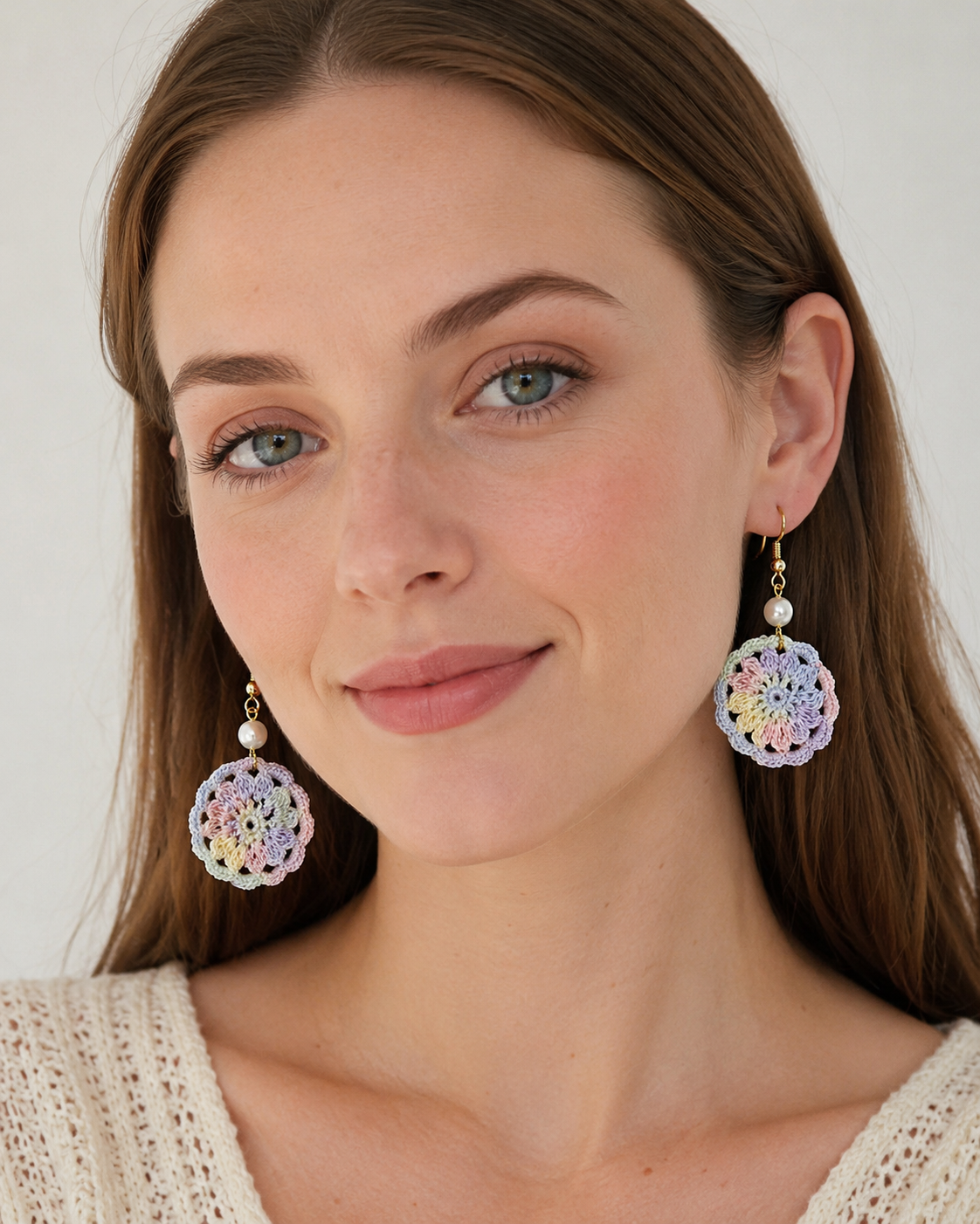 Hand Crocheted Dream Catcher Earrings  7 Colours 14K Gold-Plated Hooks