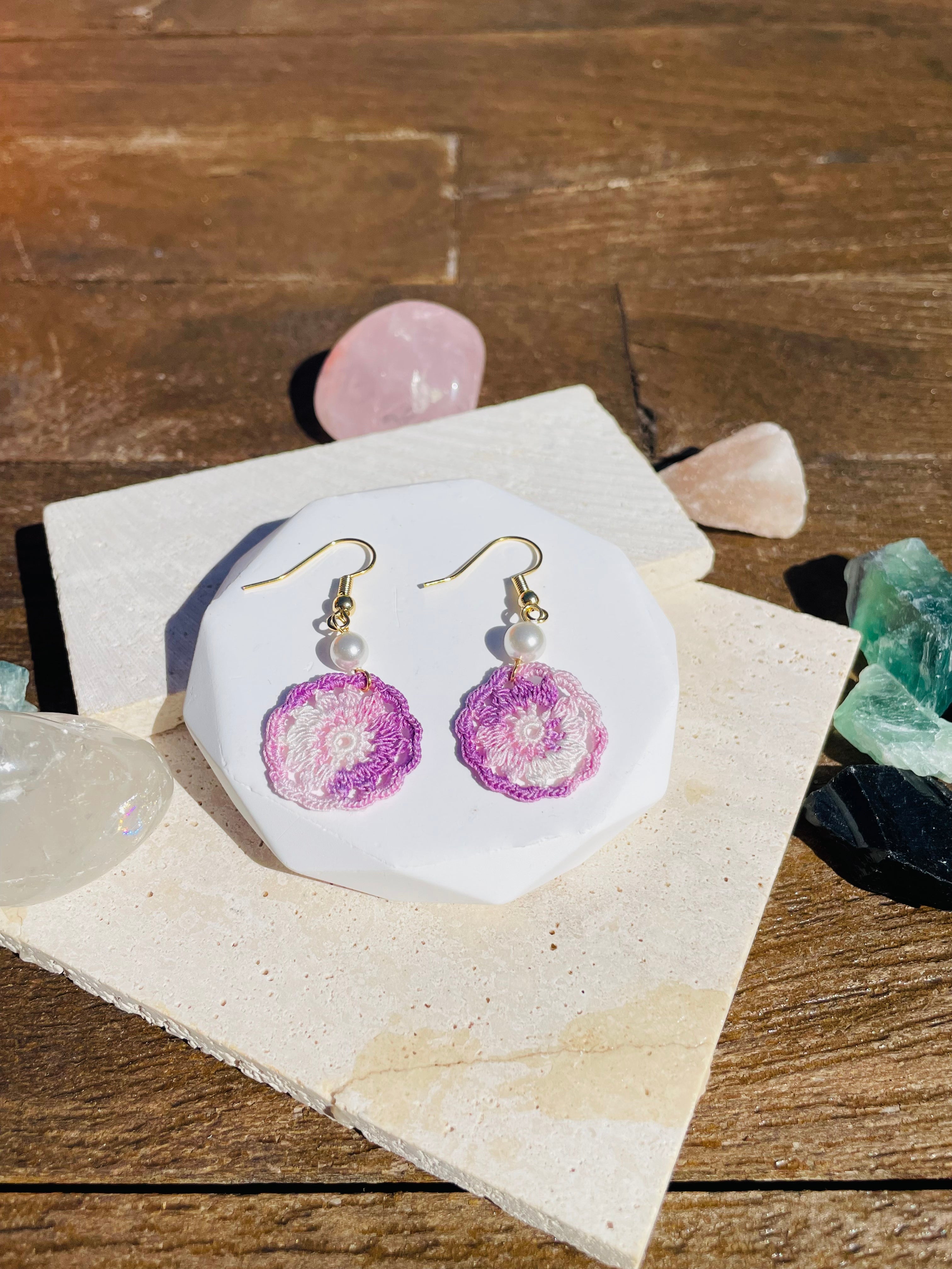 Hand Crocheted Dream Catcher Earrings  7 Colours 14K Gold-Plated Hooks