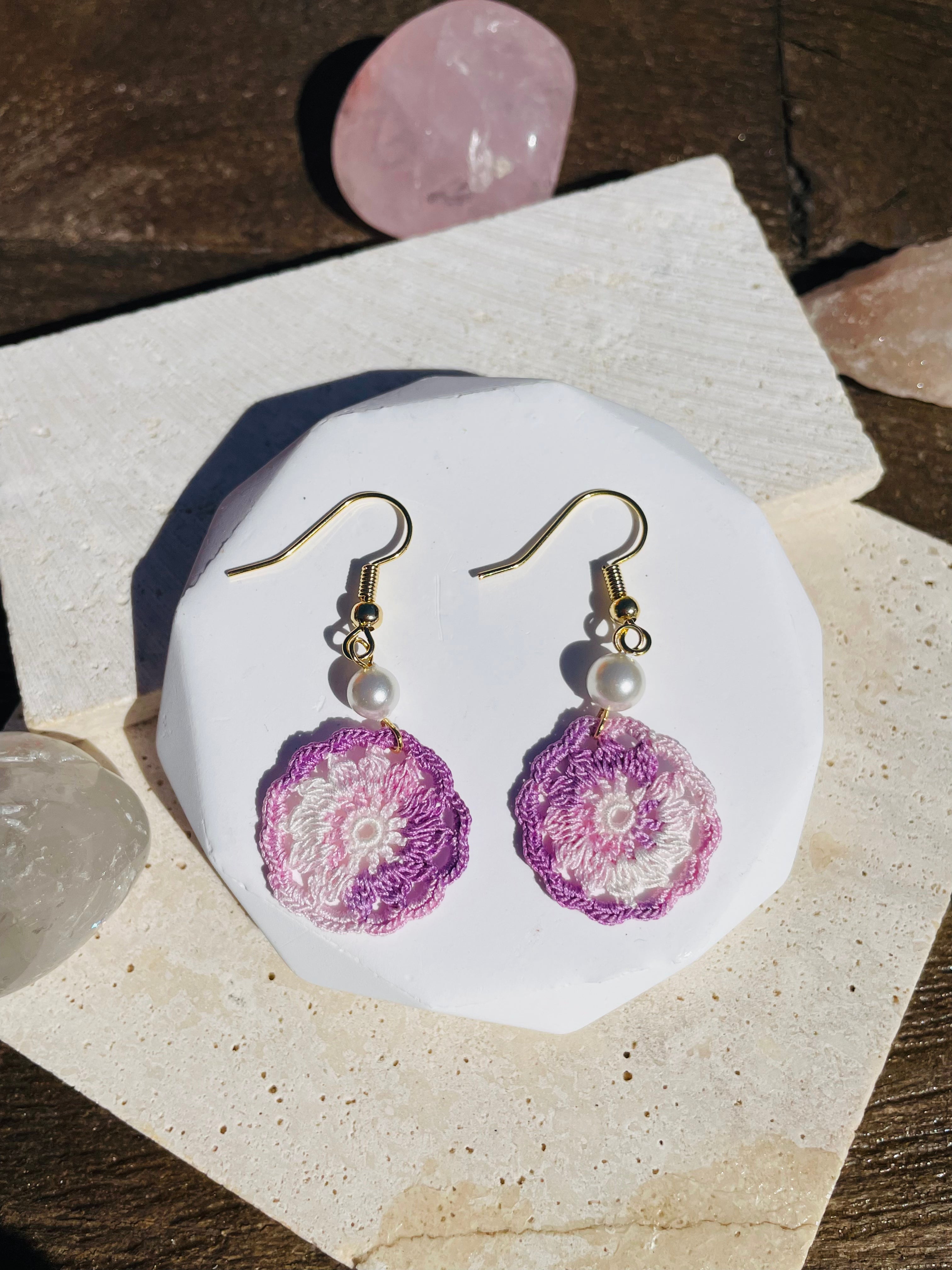 Hand Crocheted Dream Catcher Earrings  7 Colours 14K Gold-Plated Hooks