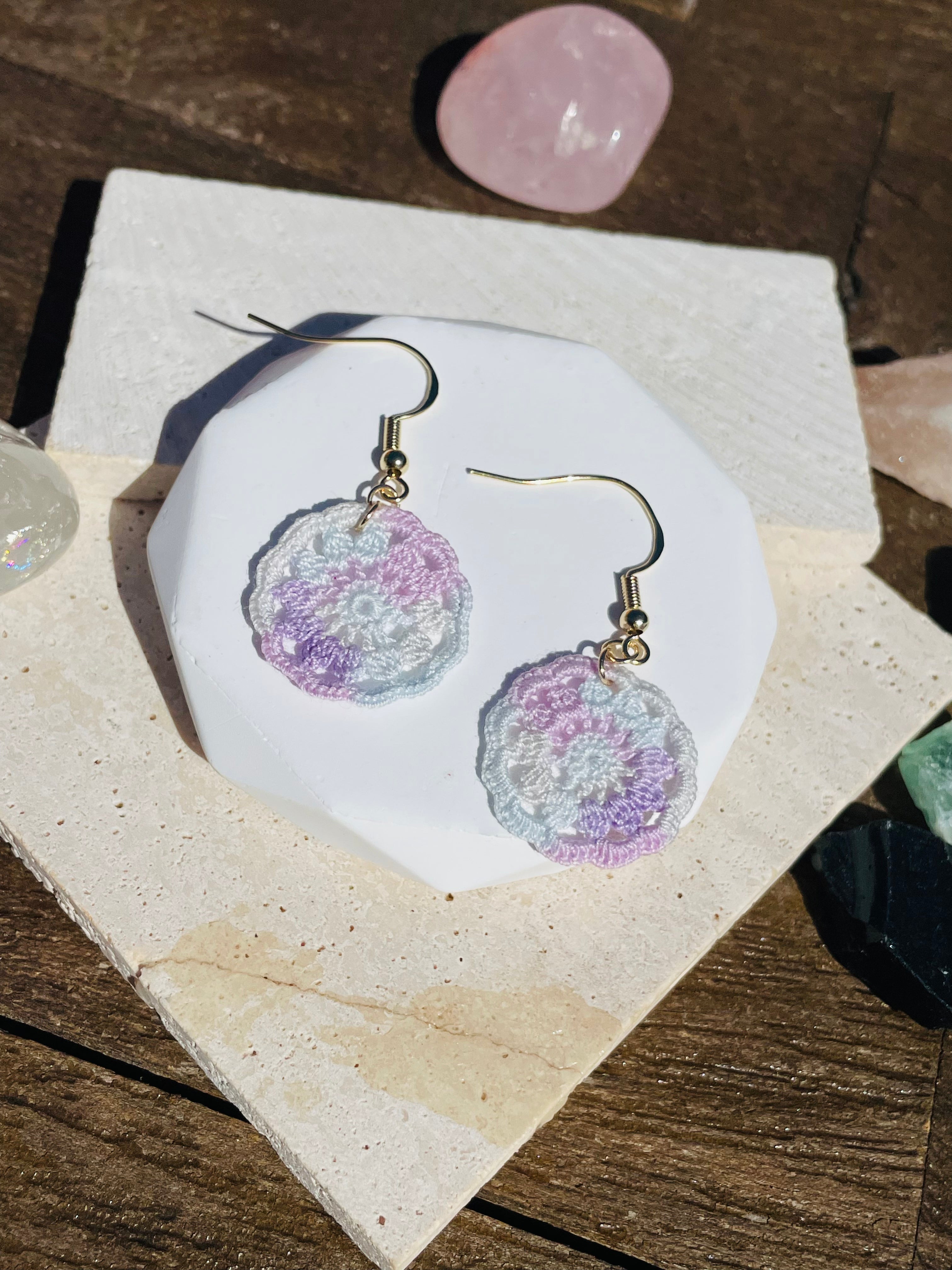 Hand Crocheted Dream Catcher Earrings  7 Colours 14K Gold-Plated Hooks