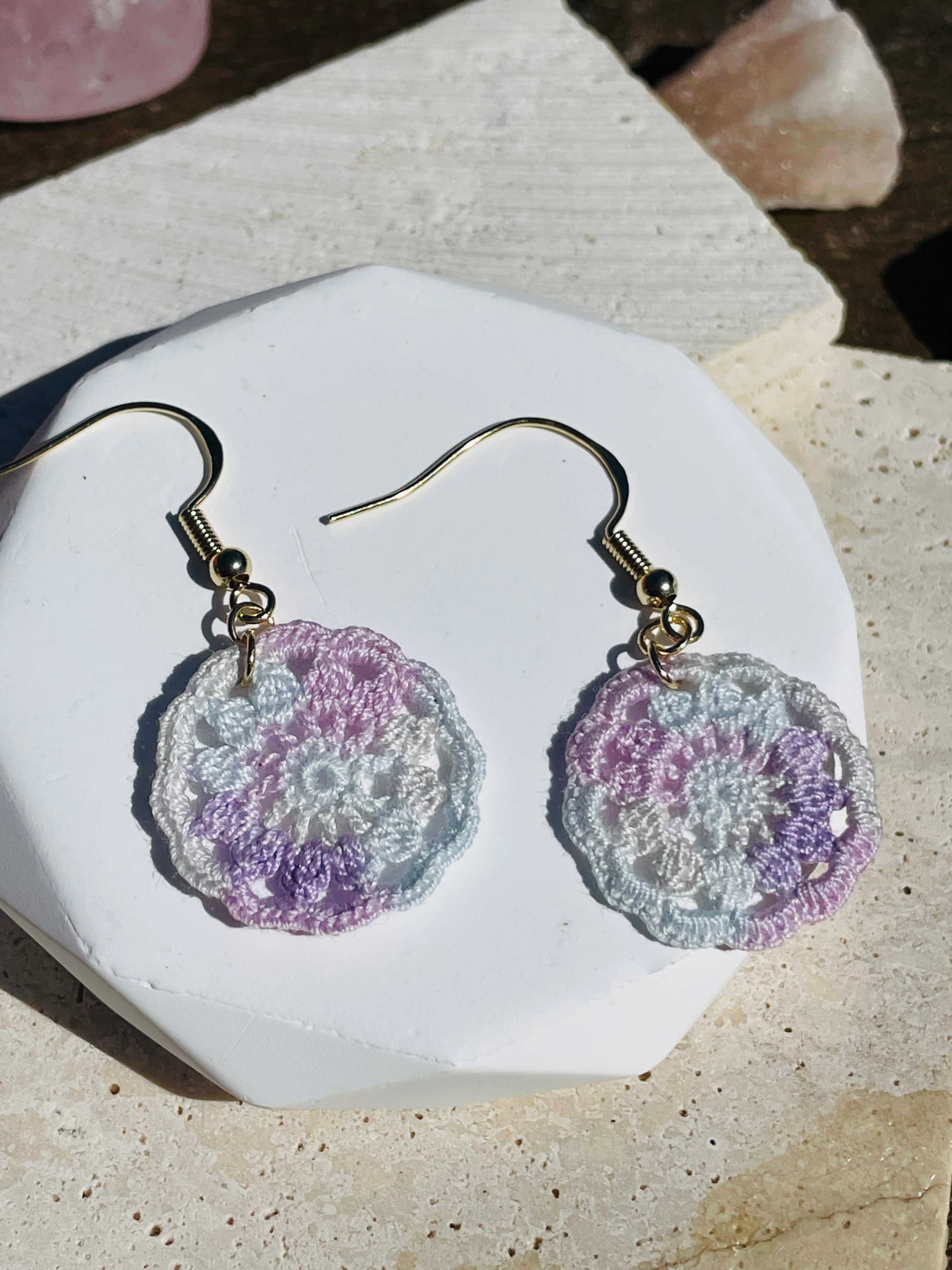 Hand Crocheted Dream Catcher Earrings  7 Colours 14K Gold-Plated Hooks