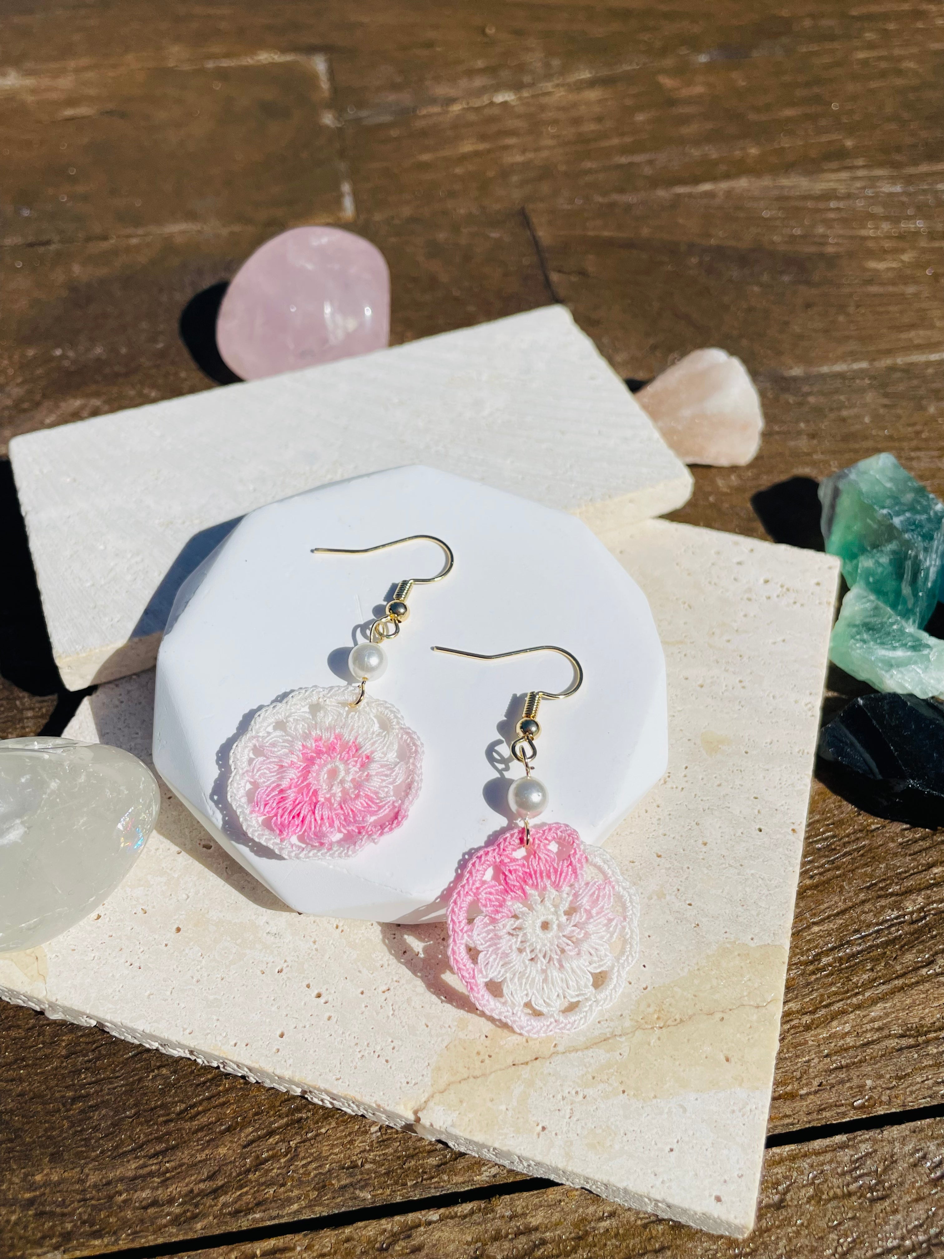 Hand Crocheted Dream Catcher Earrings  7 Colours 14K Gold-Plated Hooks