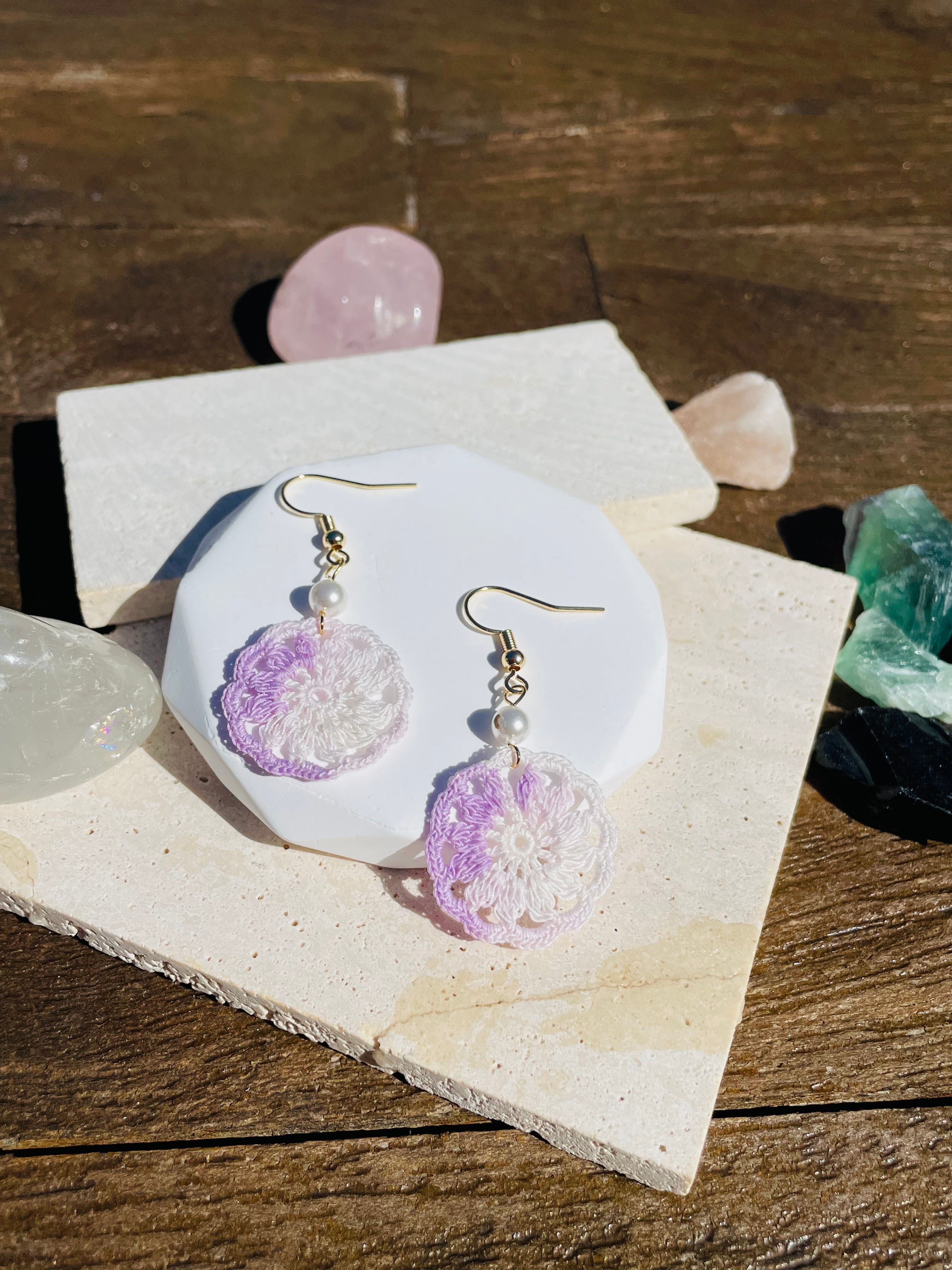 Hand Crocheted Dream Catcher Earrings  7 Colours 14K Gold-Plated Hooks