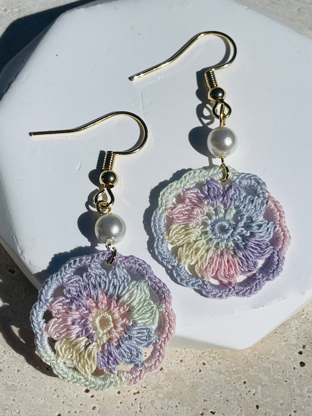 Hand Crocheted Dream Catcher Earrings  7 Colours 14K Gold-Plated Hooks