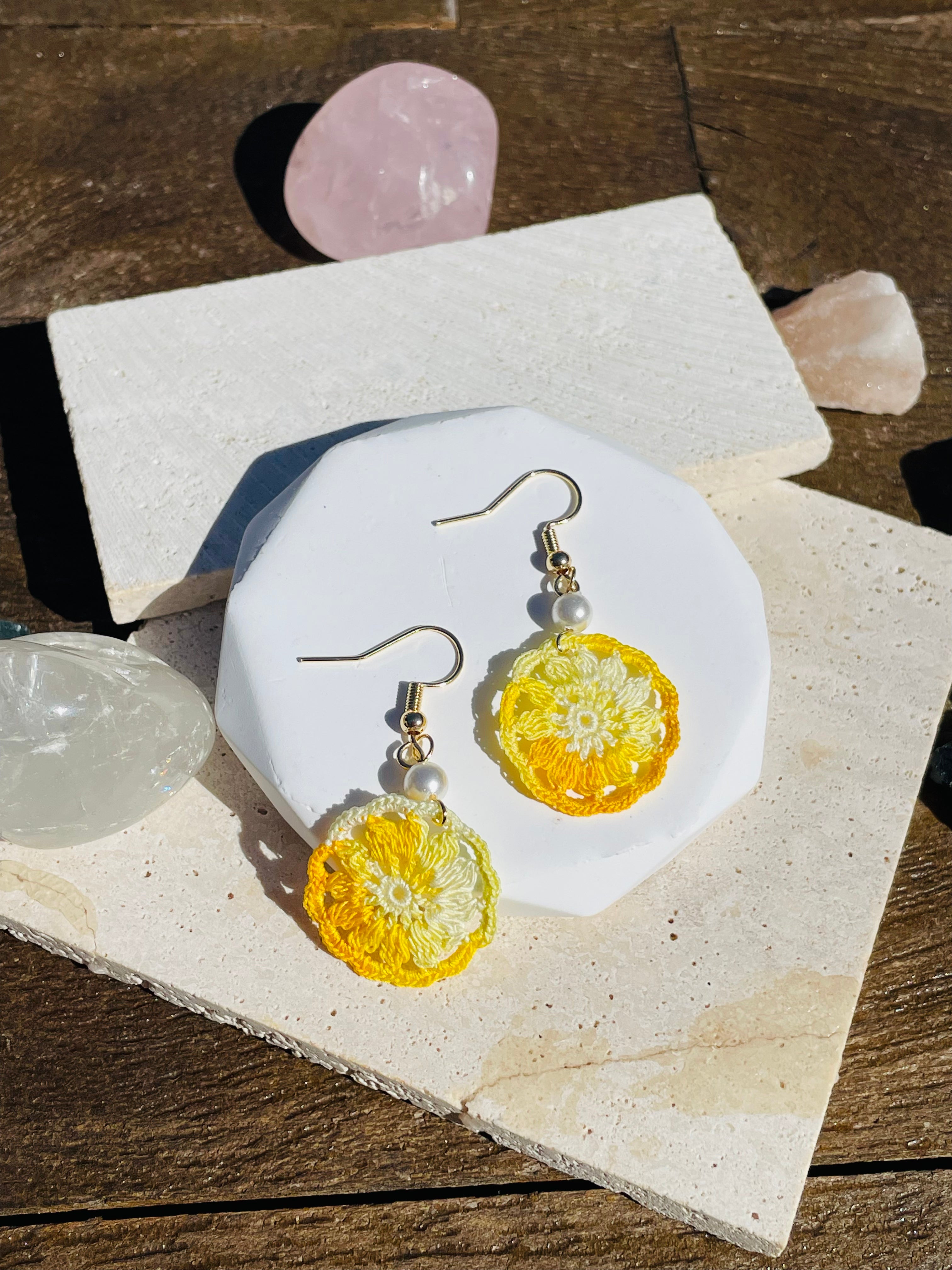 Hand Crocheted Dream Catcher Earrings  7 Colours 14K Gold-Plated Hooks