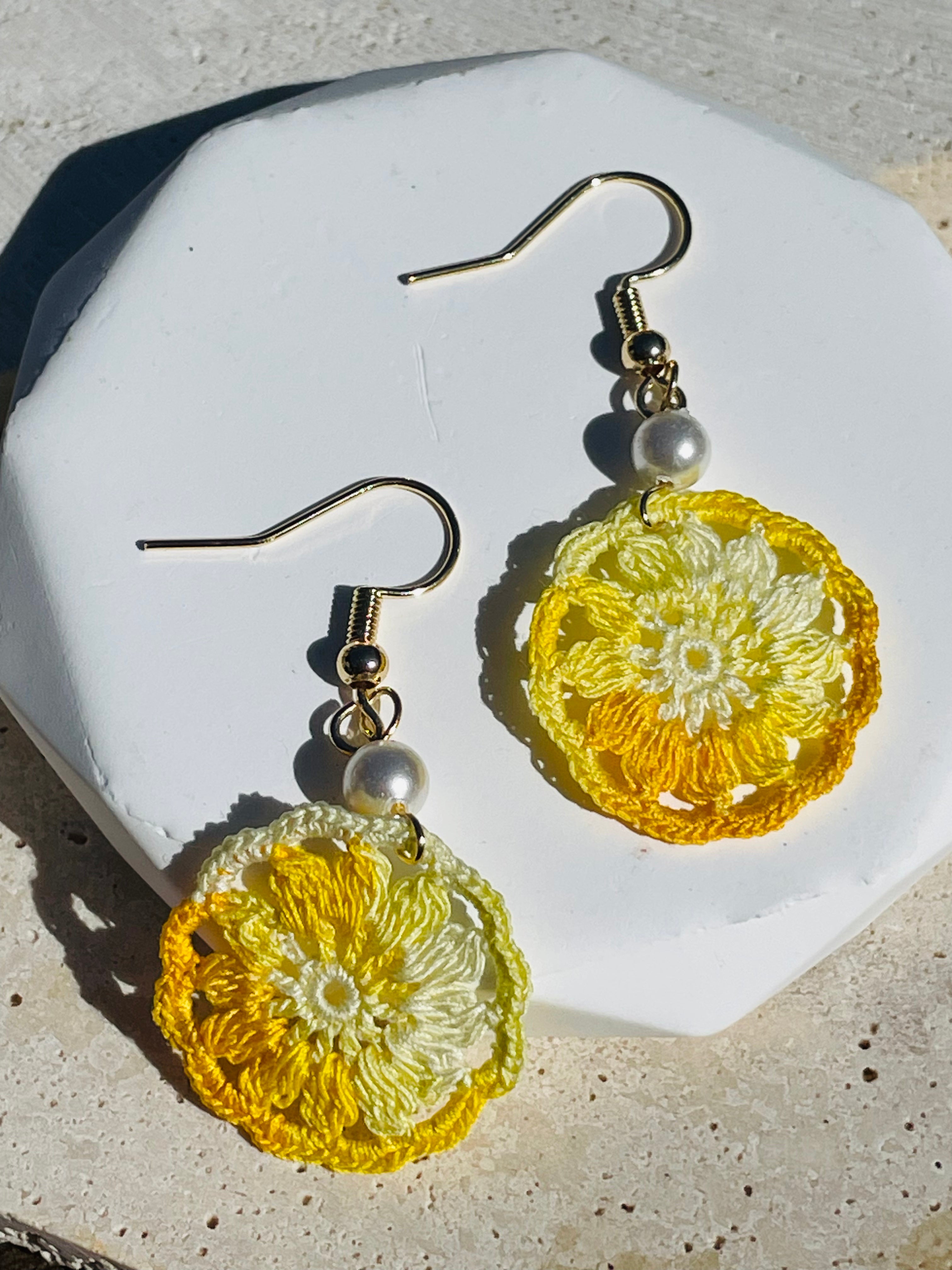 Hand Crocheted Dream Catcher Earrings  7 Colours 14K Gold-Plated Hooks