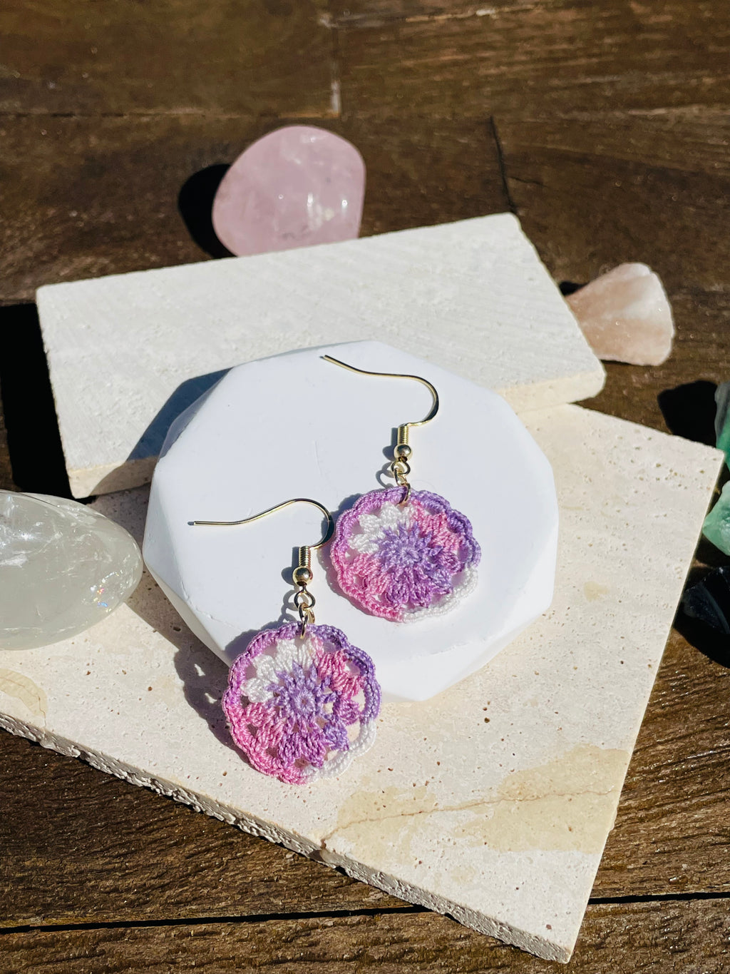 Hand Crocheted Dream Catcher Earrings  7 Colours 14K Gold-Plated Hooks