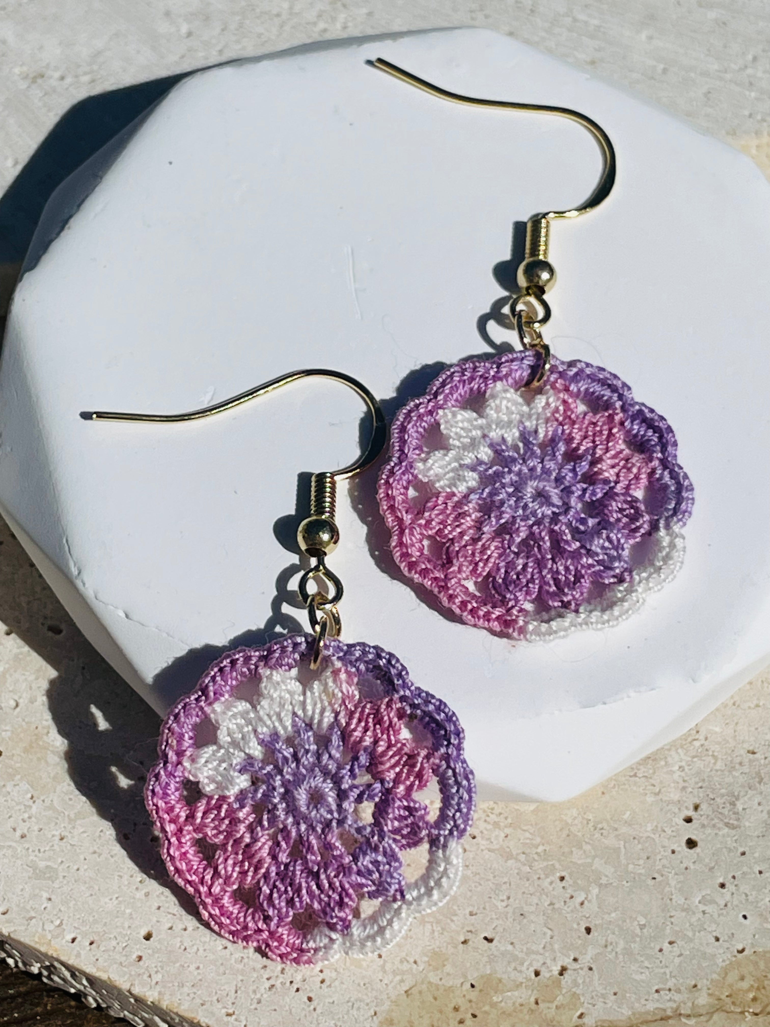 Hand Crocheted Dream Catcher Earrings  7 Colours 14K Gold-Plated Hooks
