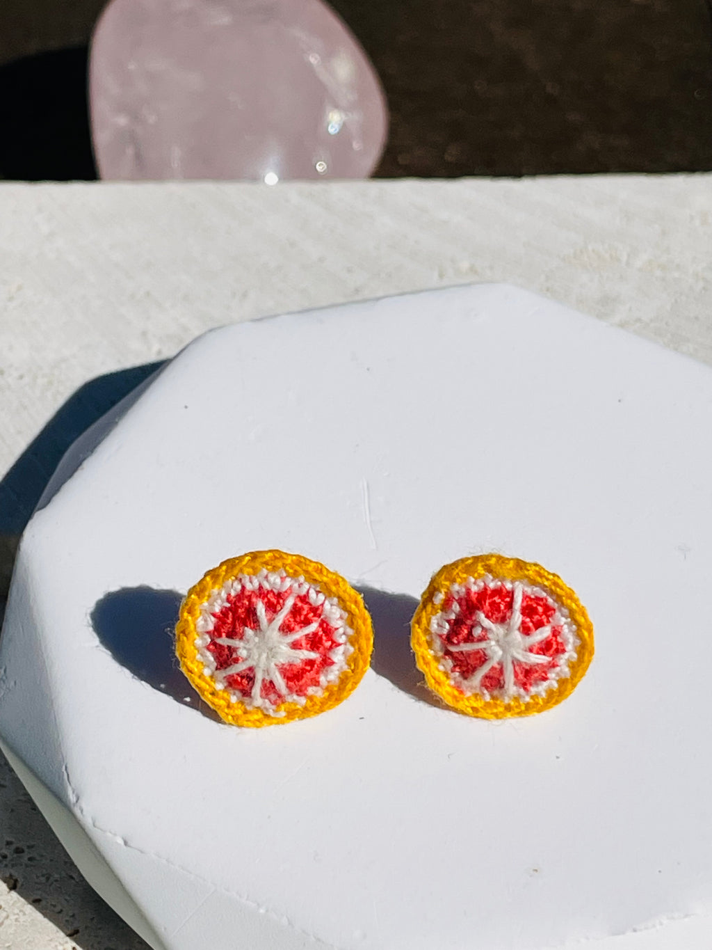 Hand-Crocheted Citrus Stud Earrings – 14K Gold Posts