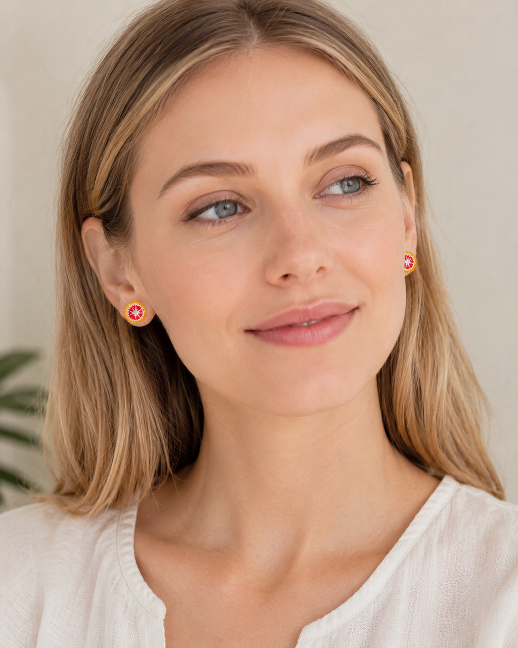 Hand-Crocheted Citrus Stud Earrings – 14K Gold Posts