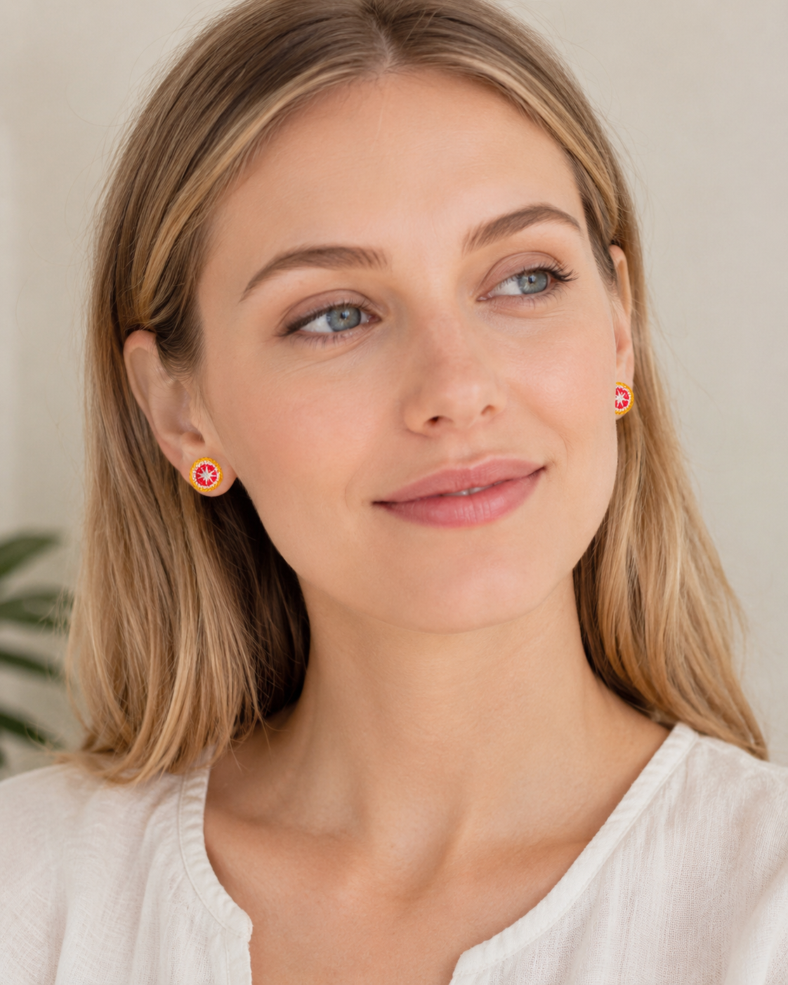 Hand-Crocheted Citrus Stud Earrings – 14K Gold Posts