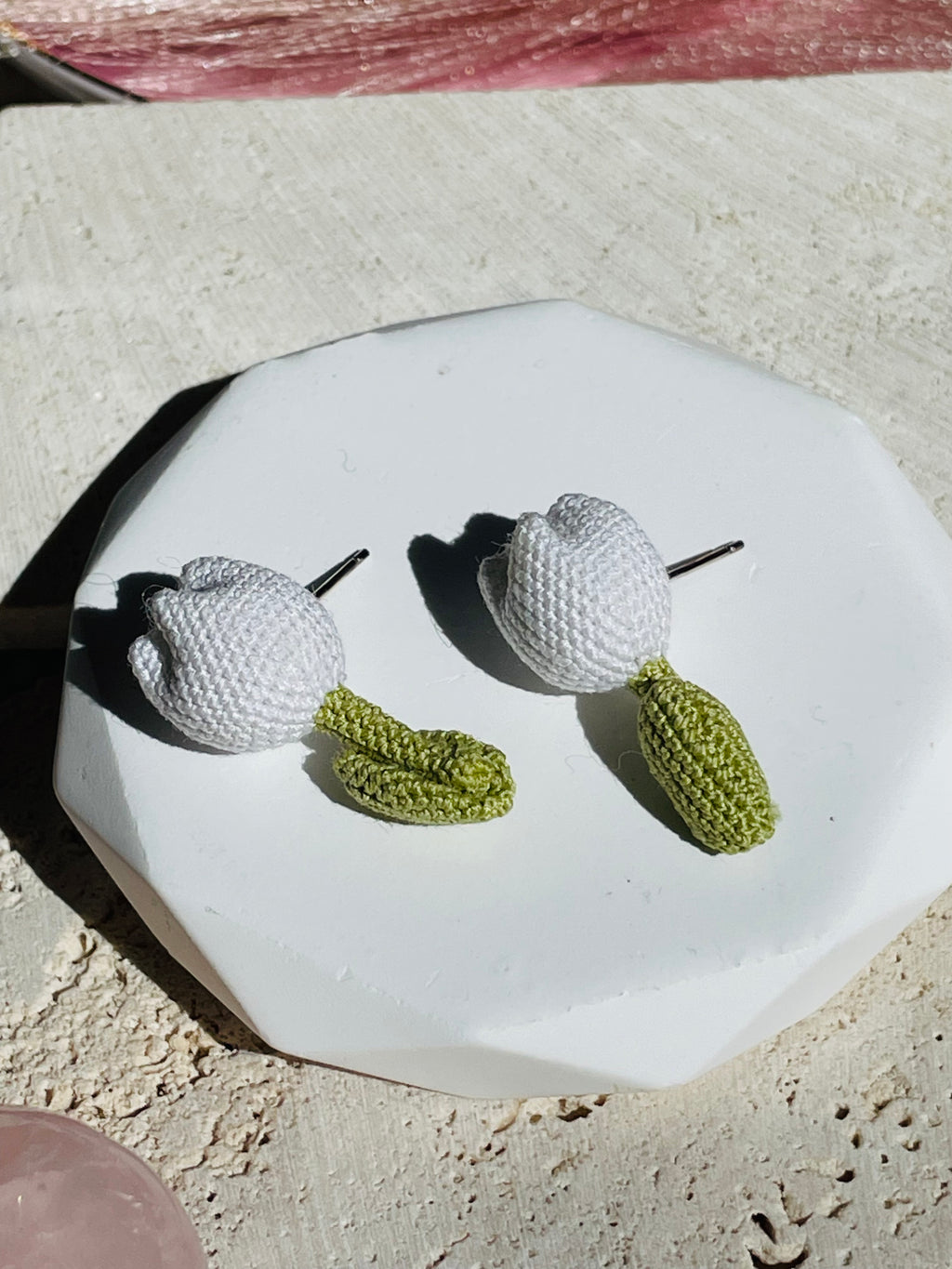 Hand-Crocheted Tulip Stud Earrings Solid 14K Gold Posts 4 Colours