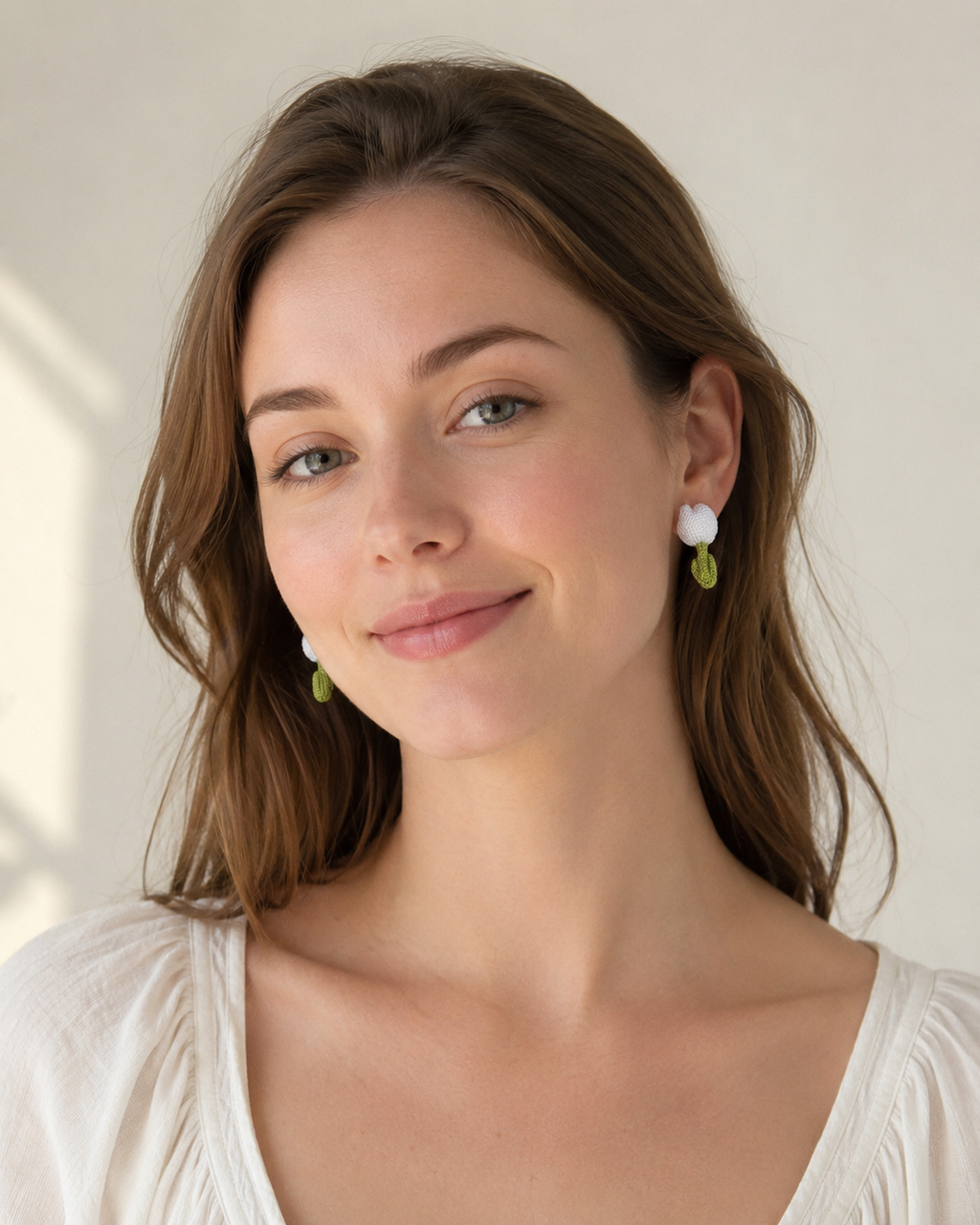 Hand-Crocheted Tulip Stud Earrings Solid 14K Gold Posts 4 Colours