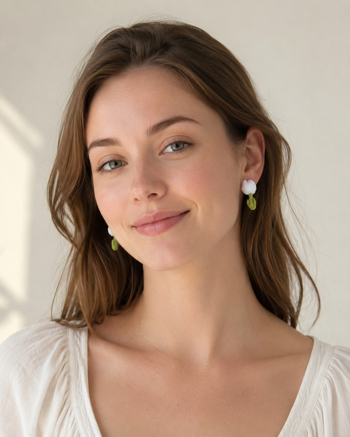 Hand-Crocheted Tulip Stud Earrings Solid 14K Gold Posts 4 Colours