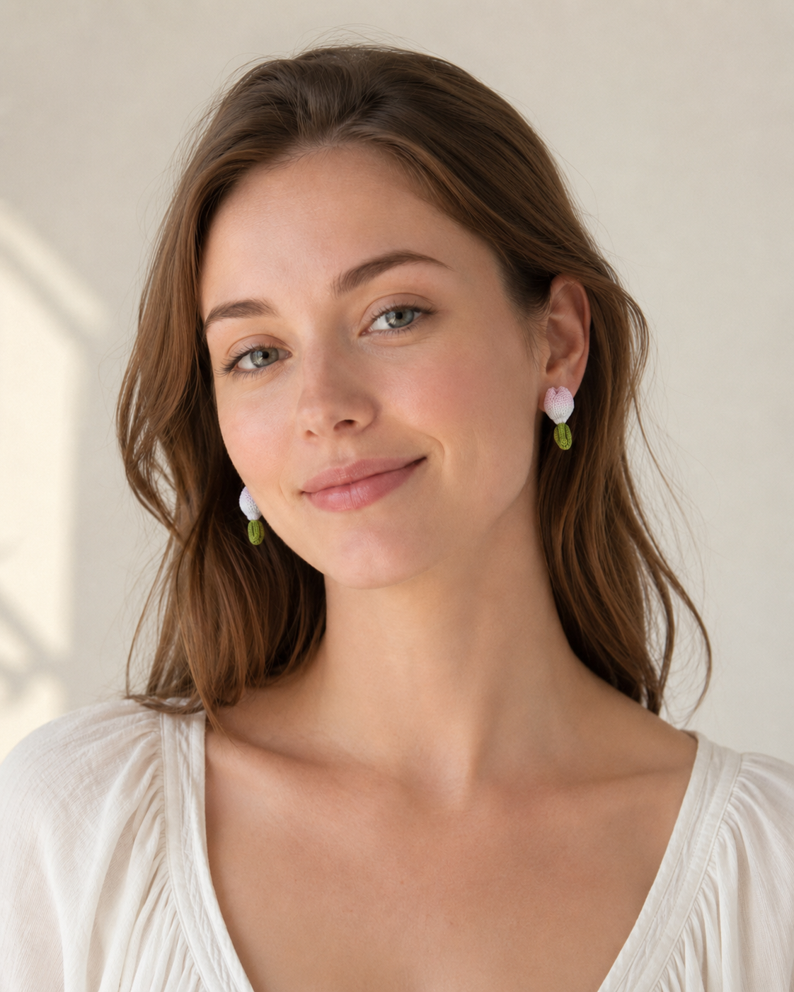 Hand-Crocheted Tulip Stud Earrings Solid 14K Gold Posts 4 Colours