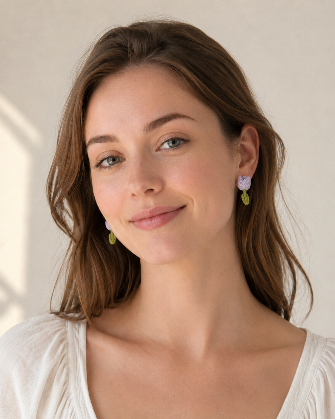 Hand-Crocheted Tulip Stud Earrings Solid 14K Gold Posts 4 Colours