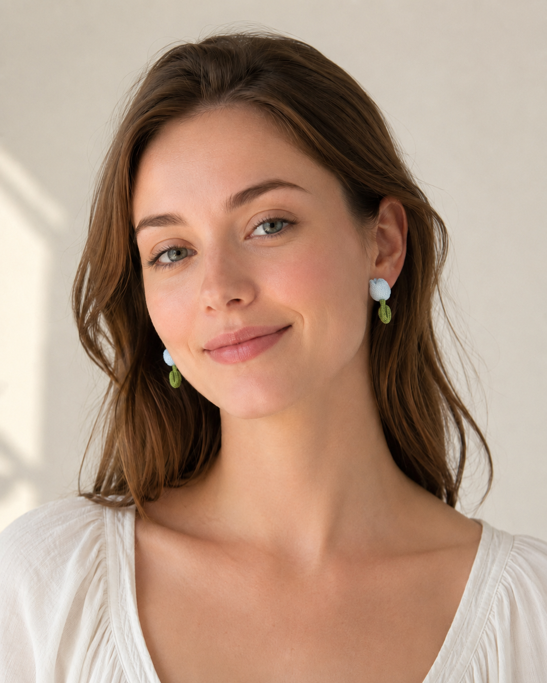 Hand-Crocheted Tulip Stud Earrings Solid 14K Gold Posts 4 Colours