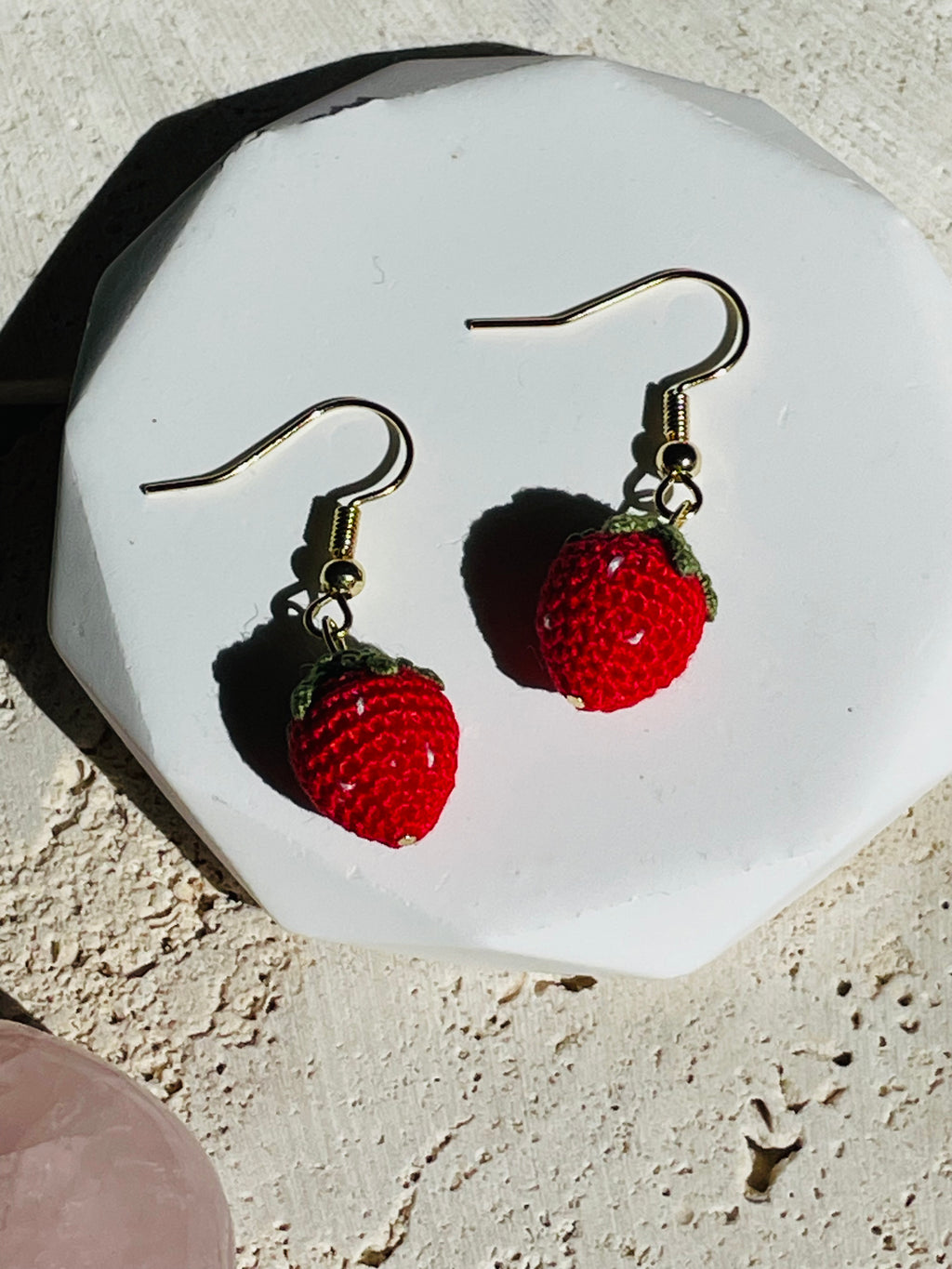 Hand-Crocheted Strawberry Drop Earrings | 14K Gold Hooks | Handmade in Australia