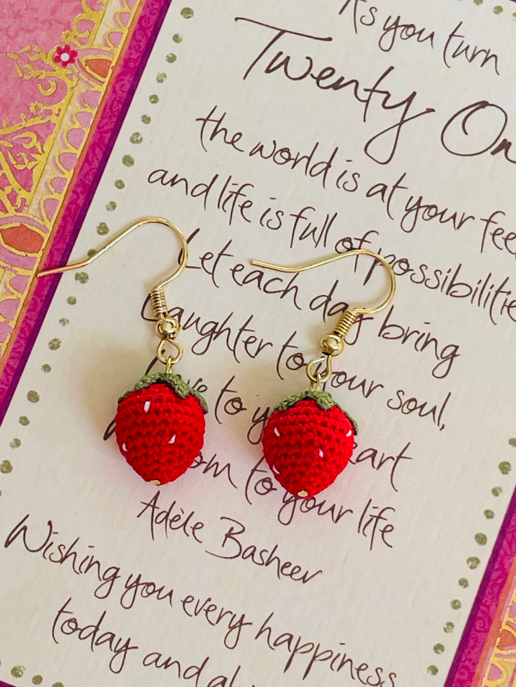 Hand-Crocheted Strawberry Drop Earrings | 14K Gold Hooks | Handmade in Australia