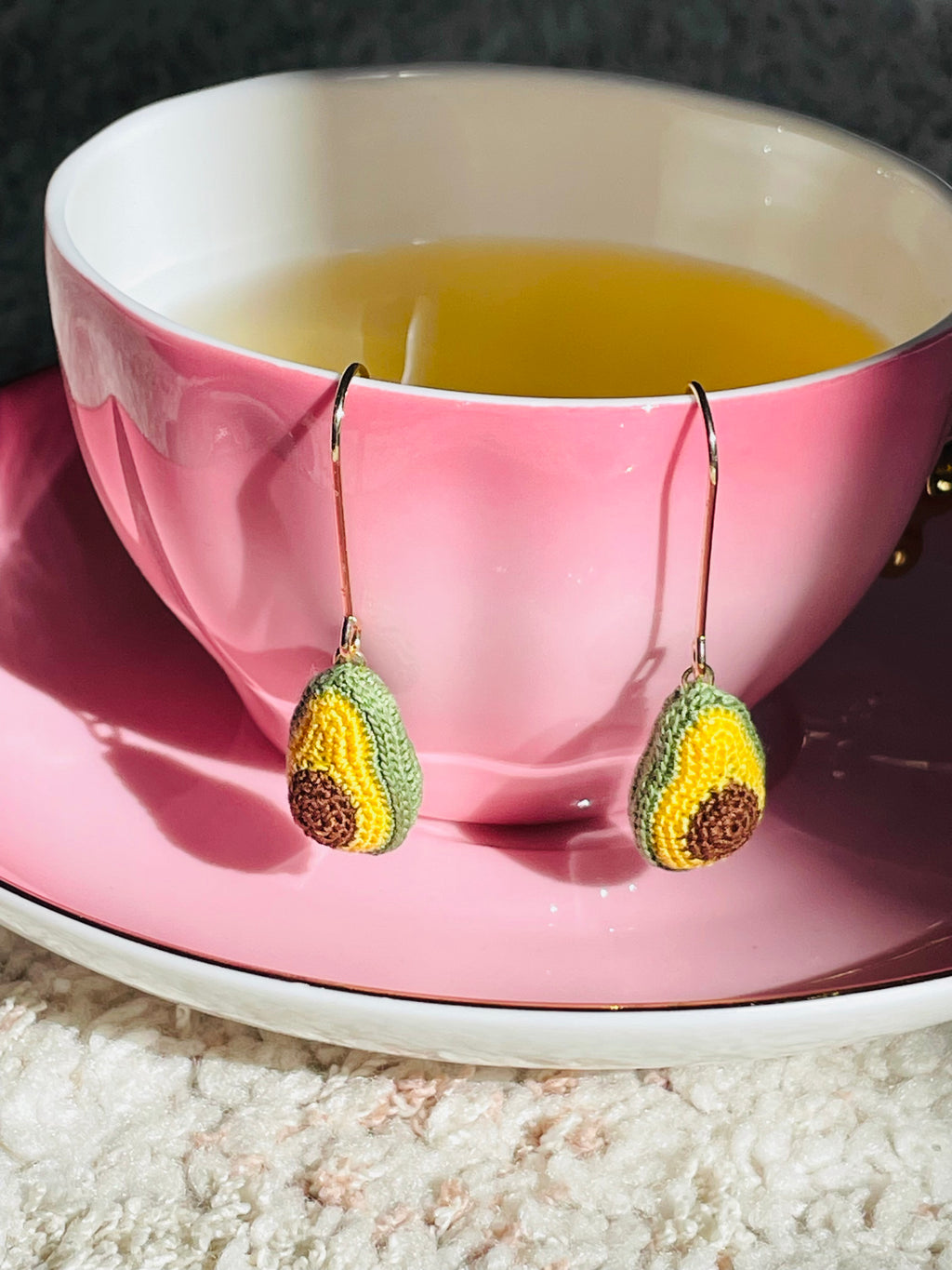 Hand-Crocheted Avocado Drop Earrings – 14K Gold Hooks