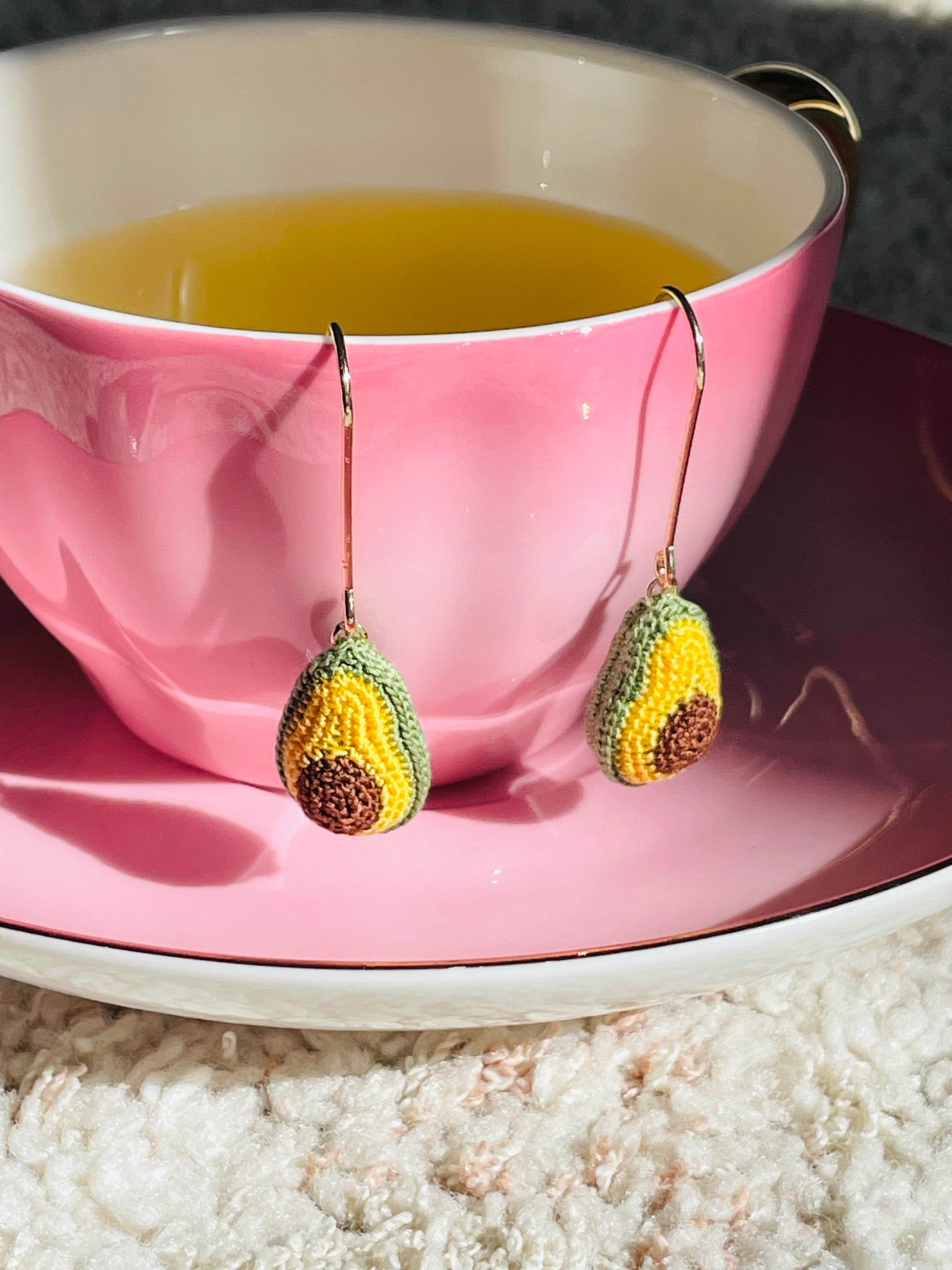 Hand-Crocheted Avocado Drop Earrings – 14K Gold Hooks
