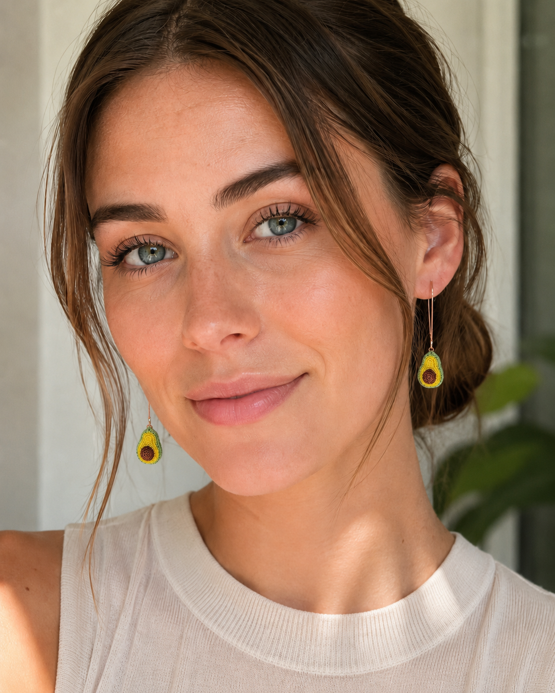 Hand-Crocheted Avocado Drop Earrings – 14K Gold Hooks