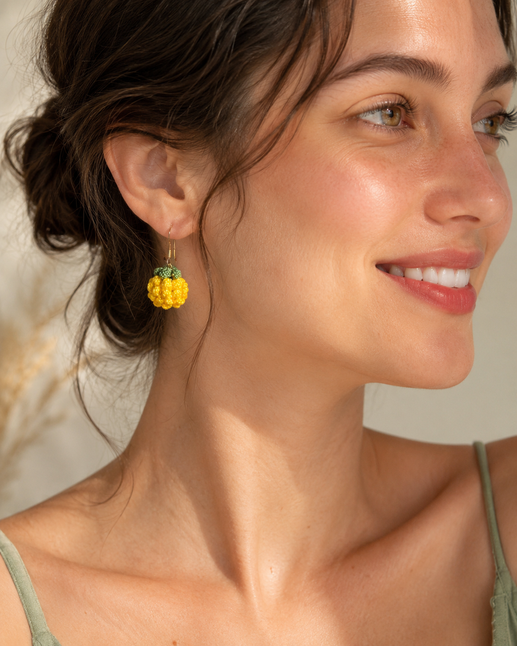 Hand-Crocheted Pineapple Drop Earrings – 14K Gold Hooks