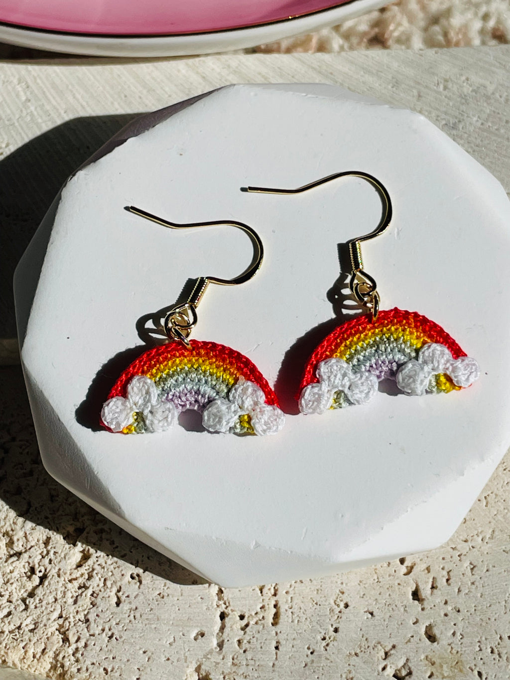 Handmade Crochet Rainbow Cloud Earrings