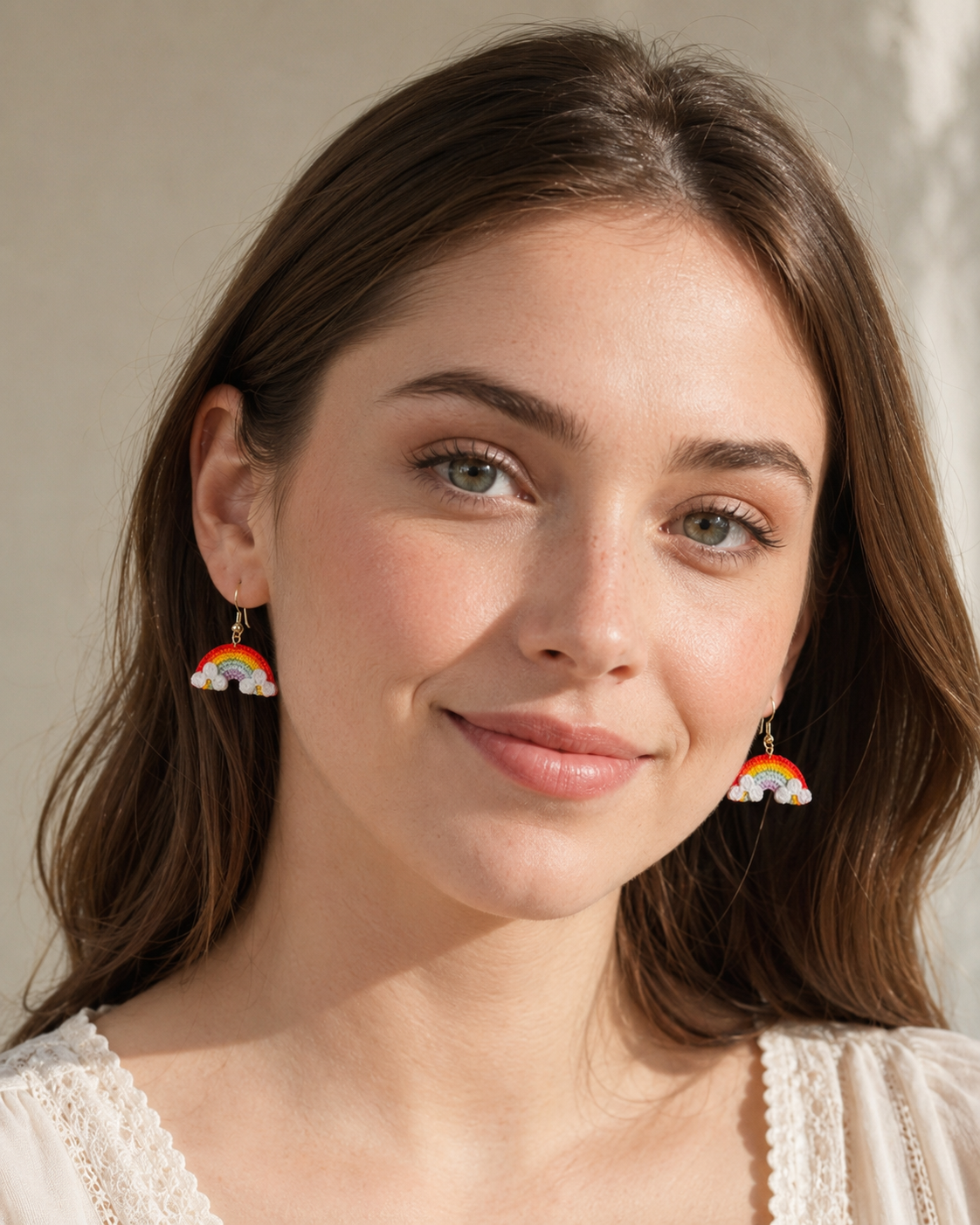 Handmade Crochet Rainbow Cloud Earrings