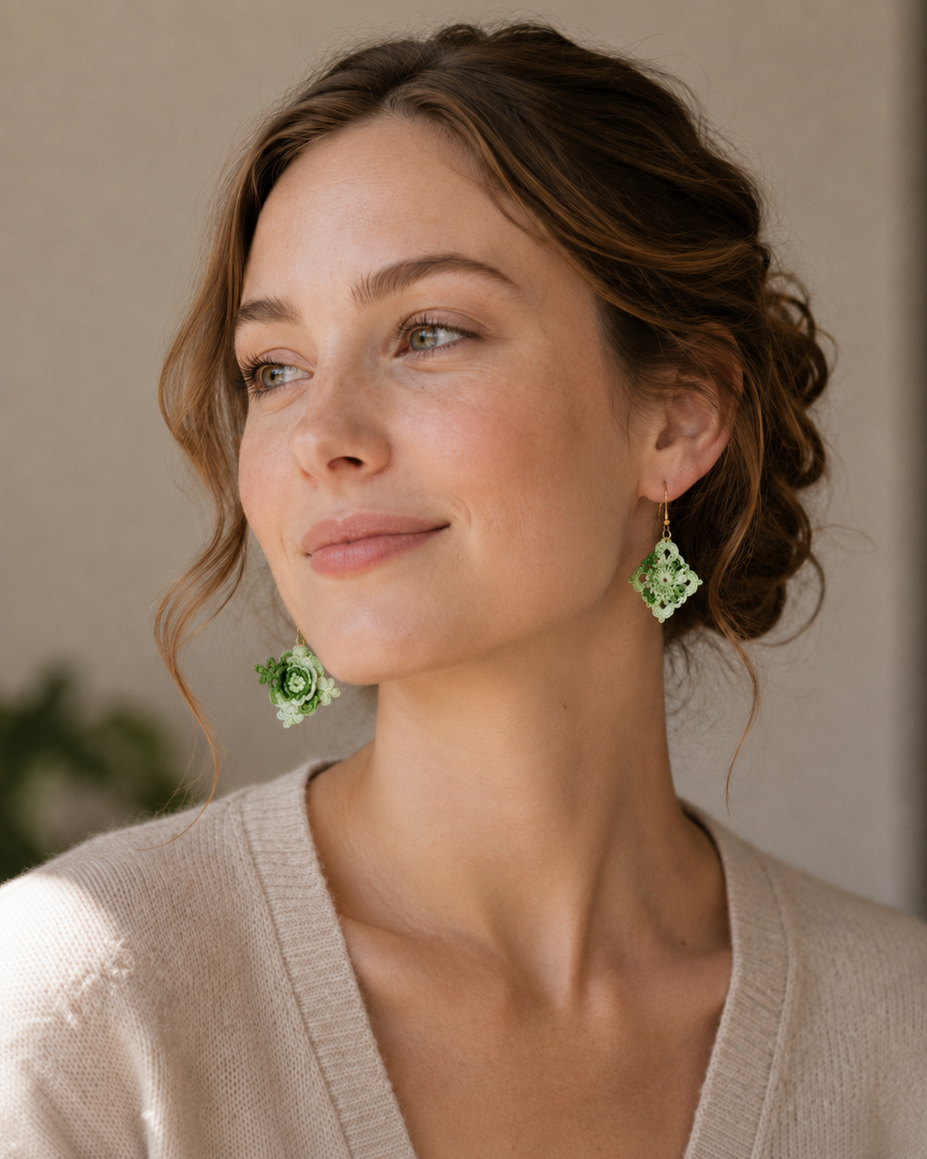 Hand-Crocheted Asymmetrical Floral Drop Earrings – 14K Gold Hooks | 4 Colours