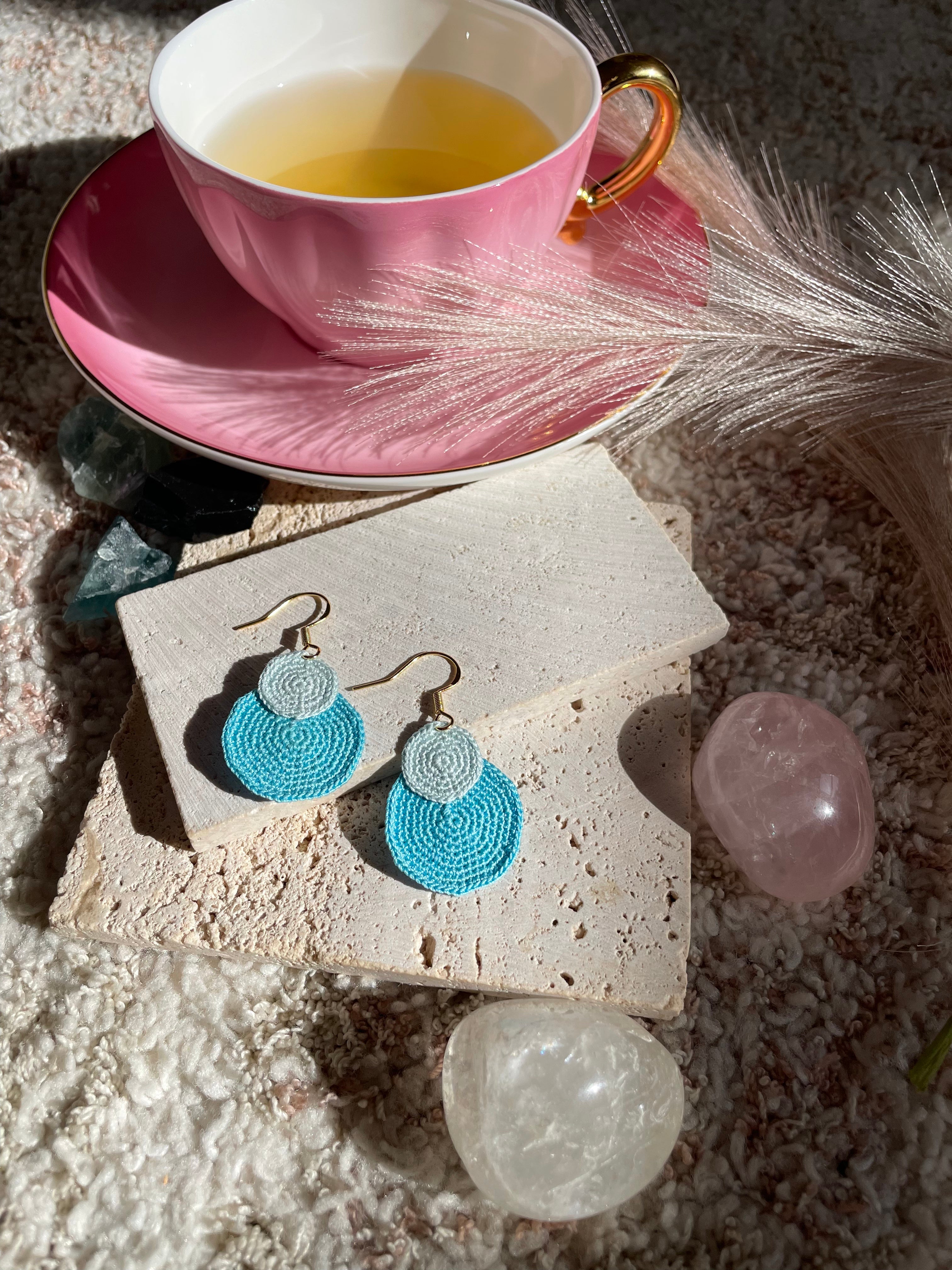 Hand-Crocheted Double Circle Drop Earrings – 14K Gold Hooks | 4 Colour Options