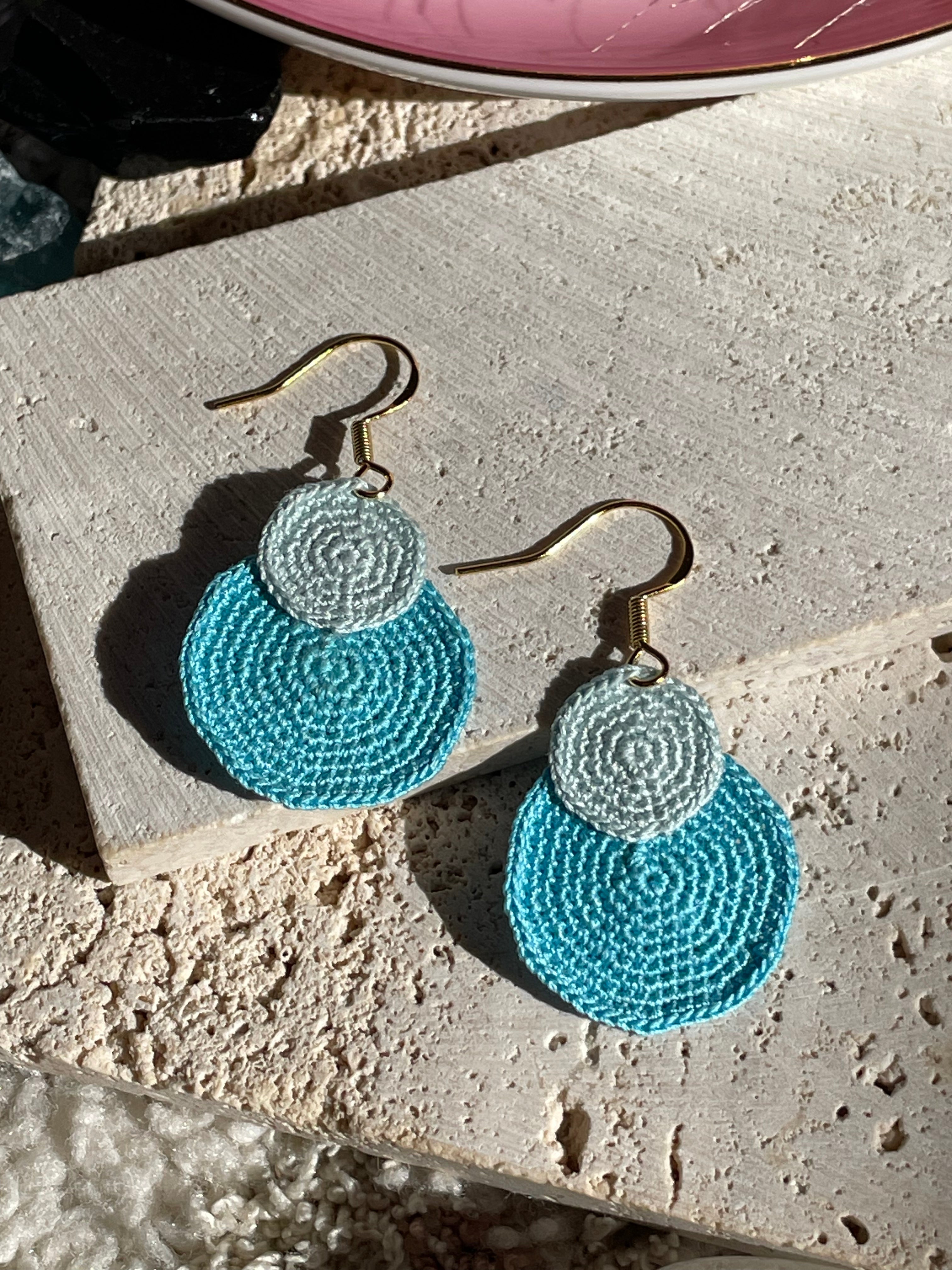 Hand-Crocheted Double Circle Drop Earrings – 14K Gold Hooks | 4 Colour Options