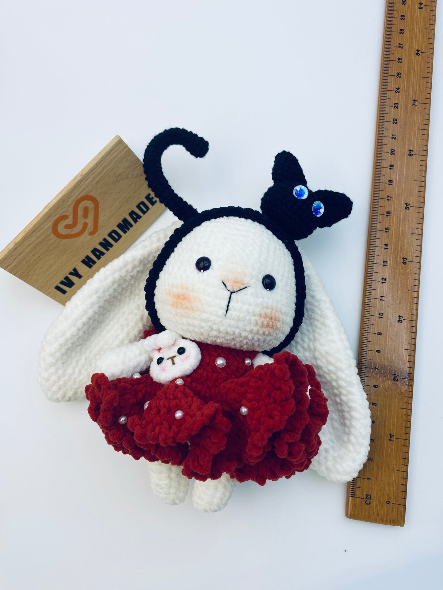 Big Eared Rabbit Wearing A Red Skirt-Handmade Crochet