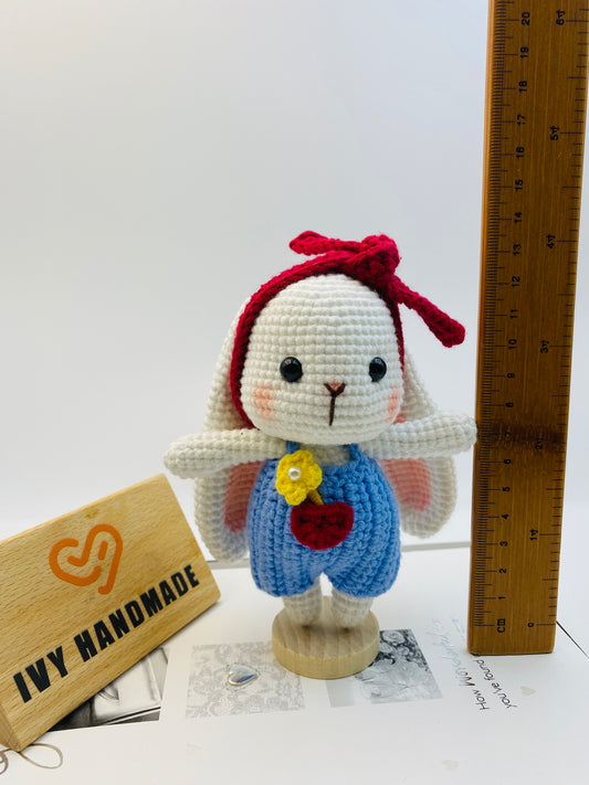 Big Eared Rabbit/Bunny Wearing Overalls-Handmade Crochet