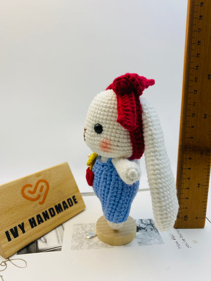 Big Eared Rabbit/Bunny Wearing Overalls-Handmade Crochet
