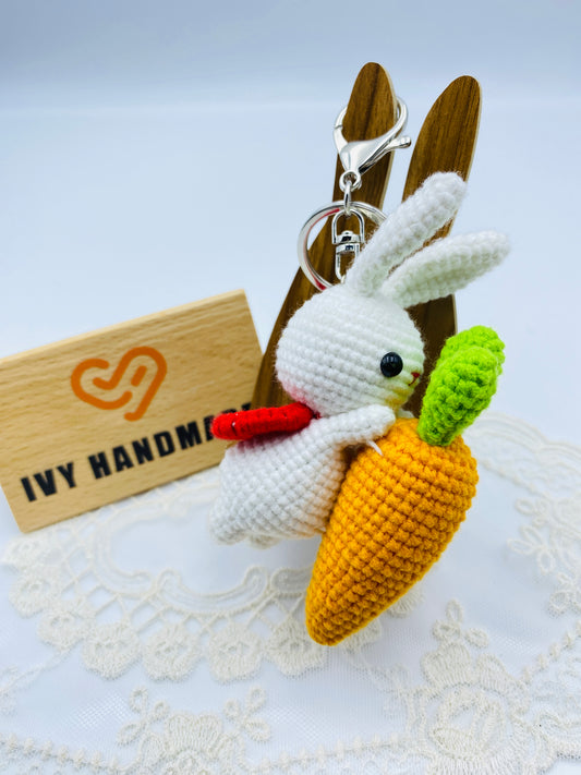 Carrot loving rabbit/Cotton/key Chain-Handmade Crochet